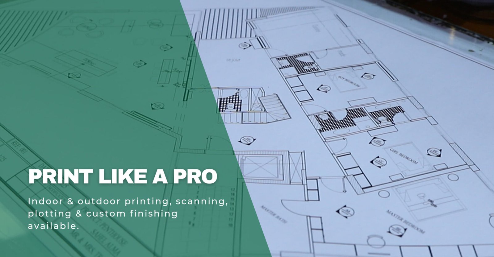 Architectural floor plan printing example, representing Librairie Reflexion’s professional plotting and printing services.